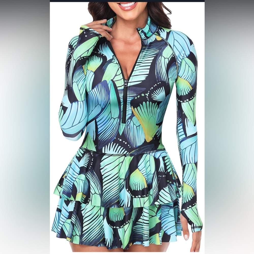Rash guard Long Sleeve Swimsuits UV UPF 50..butterfly design..size XS(NWT)